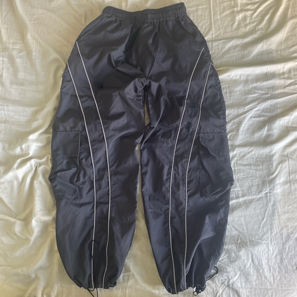 Black techwear joggers with silver detail - baggy fit